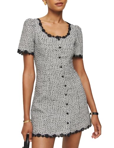 Amazon.com: YEXPINE Women's Square Neck Tweed Mini Dress Short